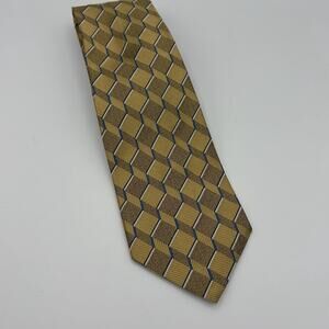 Roundtree And Yorke Men’s Silk Tie Gold Geometric Banker Preppy Classic 60”x4”